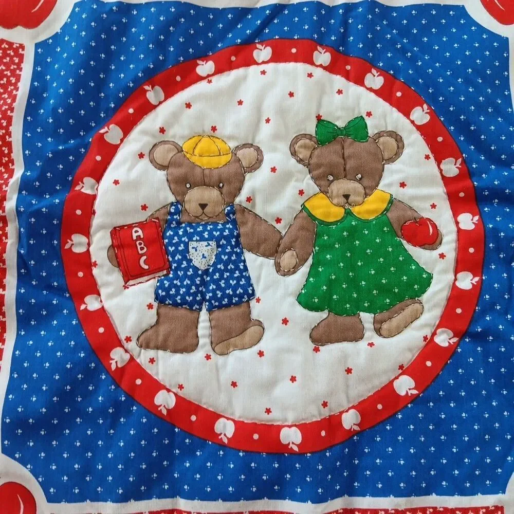 Teddy Bears Quilted Panels Pillow Americana Vintage Fabric Project